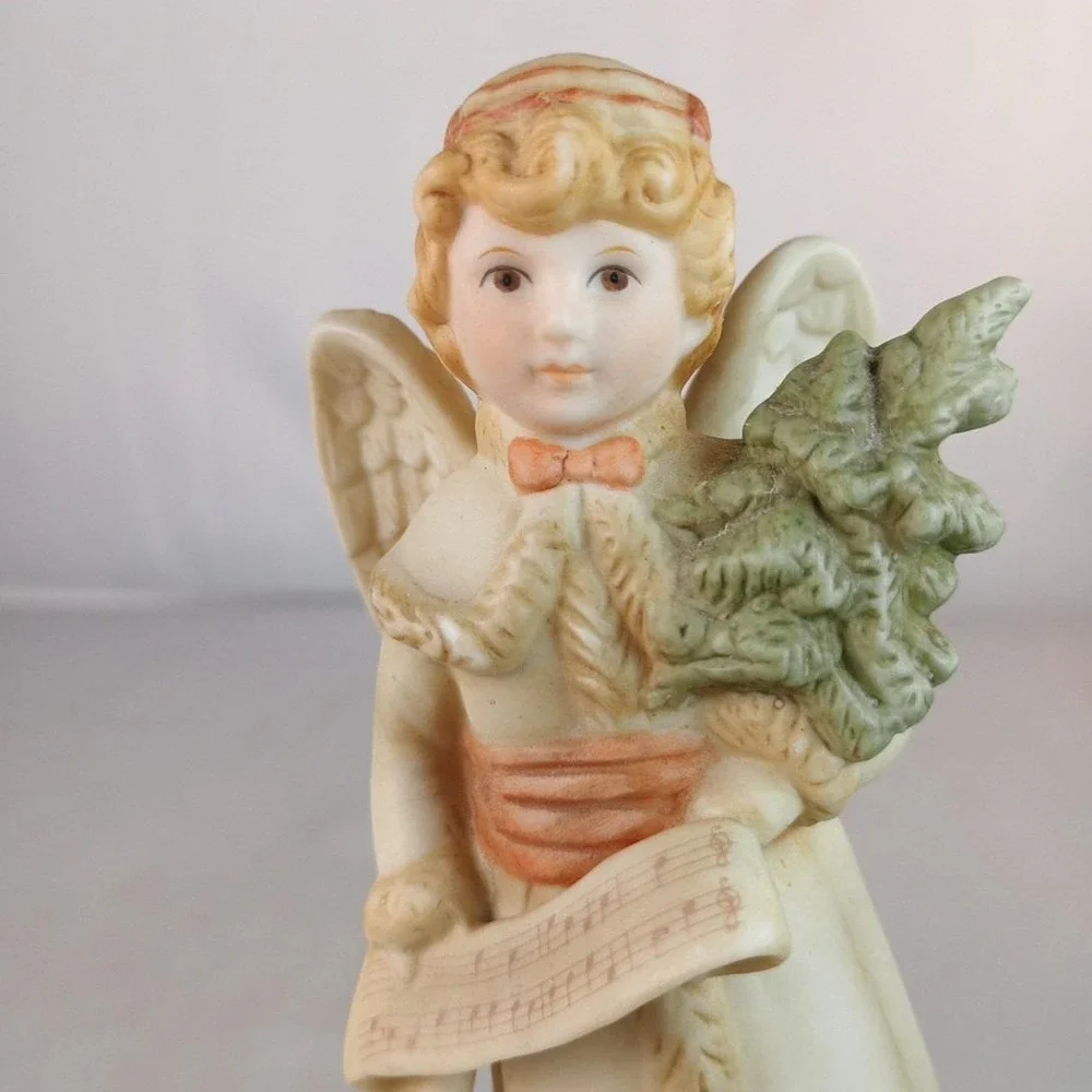 Rare 1985 VTG Schmid B. Shackman Ceramic Angel Girl Figurine Christmas Music Box
